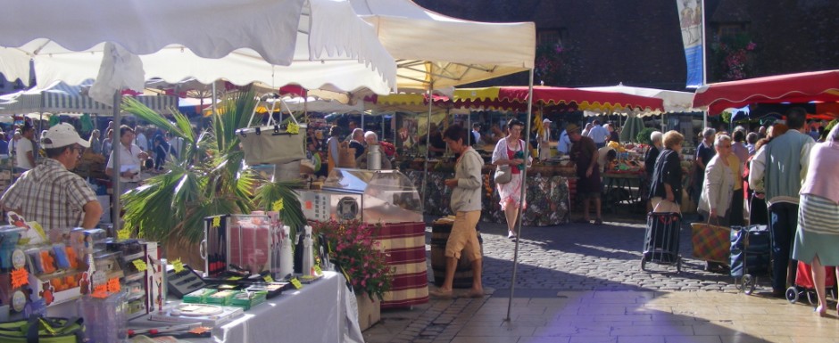 The market in Beasune, near our luxury vacation rental for six or 10 in Puligny Montrachet, near Beaune, Burgundy