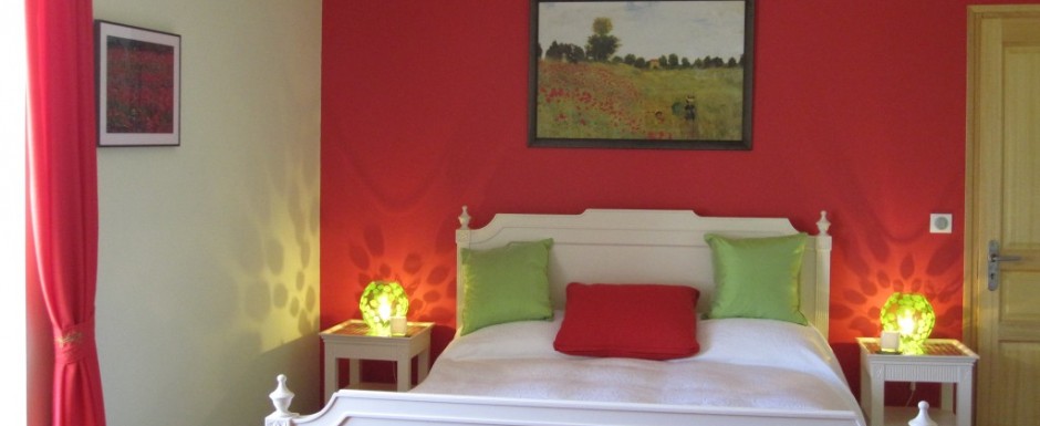 Our Spring bedroom at 10pm, our luxury holiday rental in Burgundy (Puligny Montrachet)
