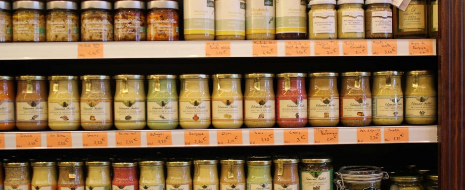 Dijon mustards - so many to try when you are near Beaune