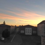 The sun sets at our luxury vacation rental in Puligny Montrachet, Burgundy at Christmastime